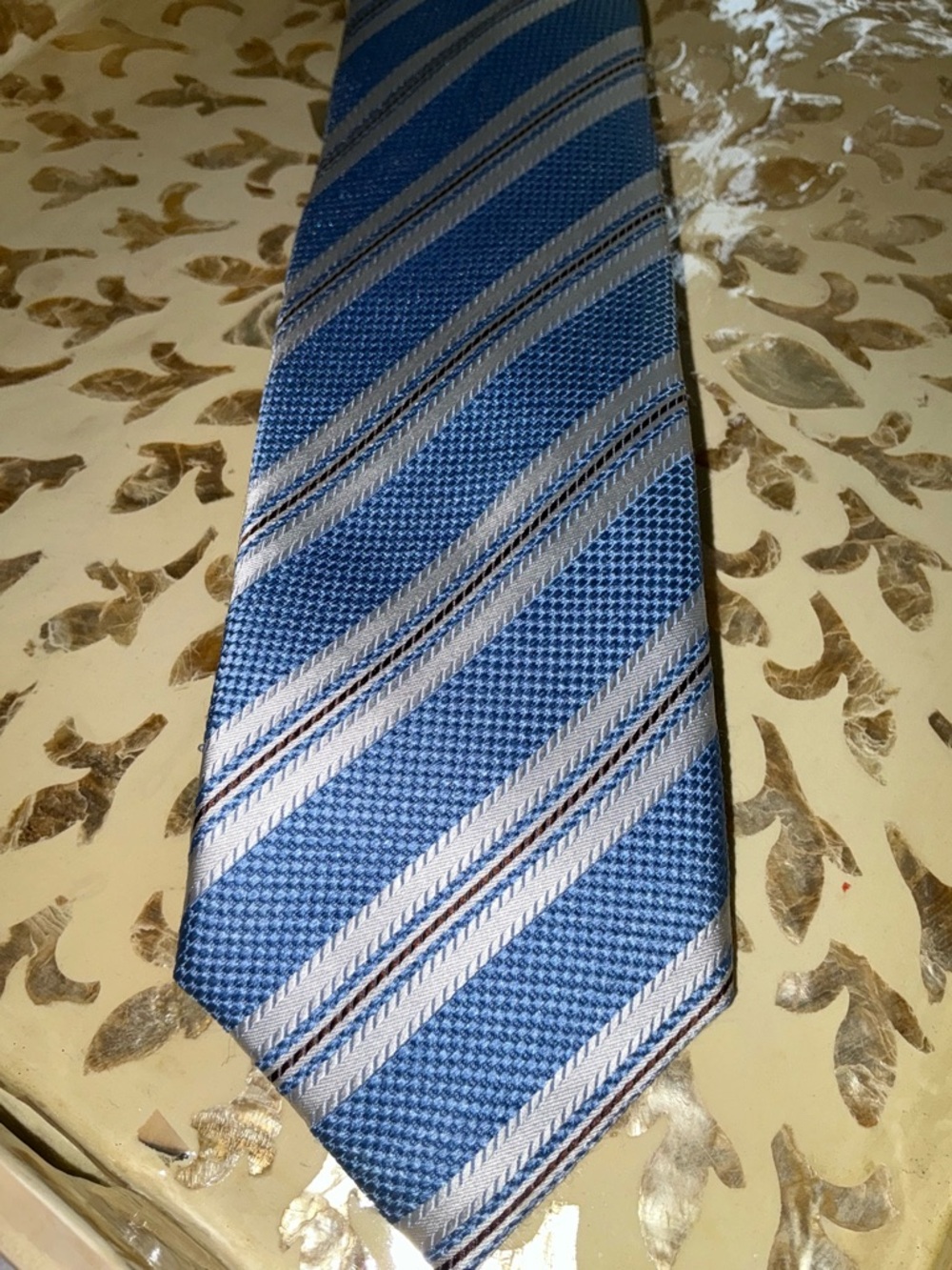 Bugatchi Light Blue, Navy and White Striped Men's Tie